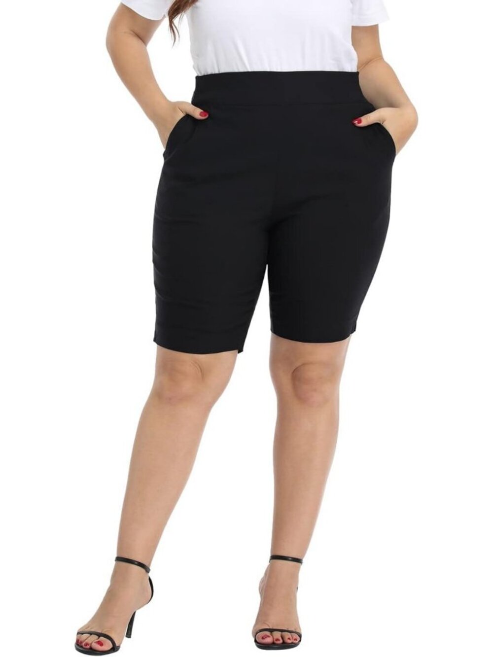 Plus Size Pull-On Bermuda Shorts, 10" Inseam, Knee Length, Pockets, Casual Wear
